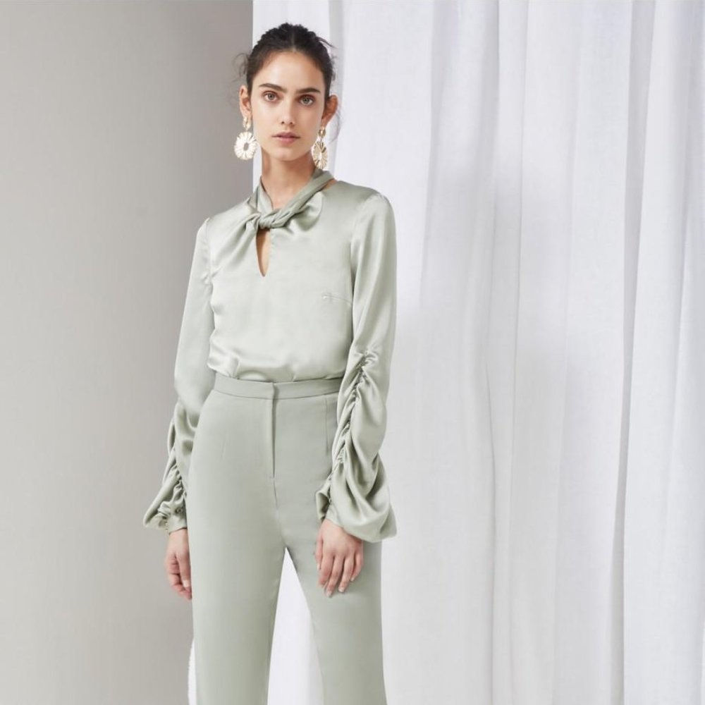 Keepsake Satin Top in Sage NWT